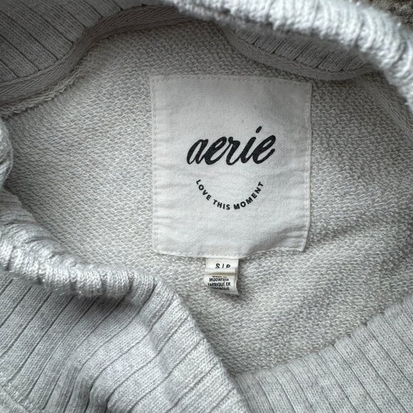 Aerie Mock Neck Sweatshirt Side Slit Collar Long Sleeve Pullover Small Gray - Picture 4 of 8